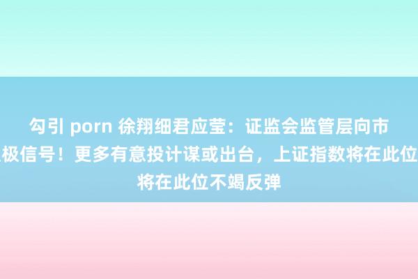 勾引 porn 徐翔细君应莹：证监会监管层向市集传递积极信号！更多有意投计谋或出台，上证指数将在此位不竭反弹