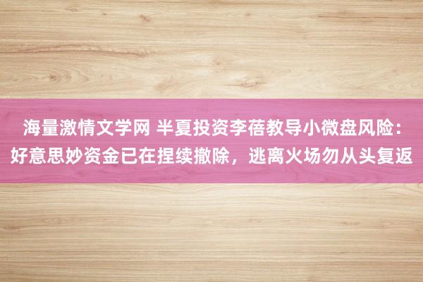 海量激情文学网 半夏投资李蓓教导小微盘风险：好意思妙资金已在捏续撤除，逃离火场勿从头复返